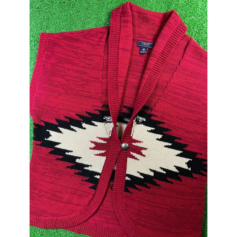 Vintage Ralph Lauren Chaps Western Aztec Shawl Collar XL Red Sweater Vest